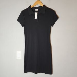 NWT Olivia Rae Black Ribbed Collared Short Sleeve Shirt Dress Size M Stretchy